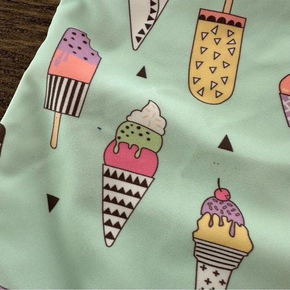 Ruffle Butts Girls 10 Aqua One Piece Swimsuit Halter Ice Cream Popsicle Ruffle - Picture 2 of 5